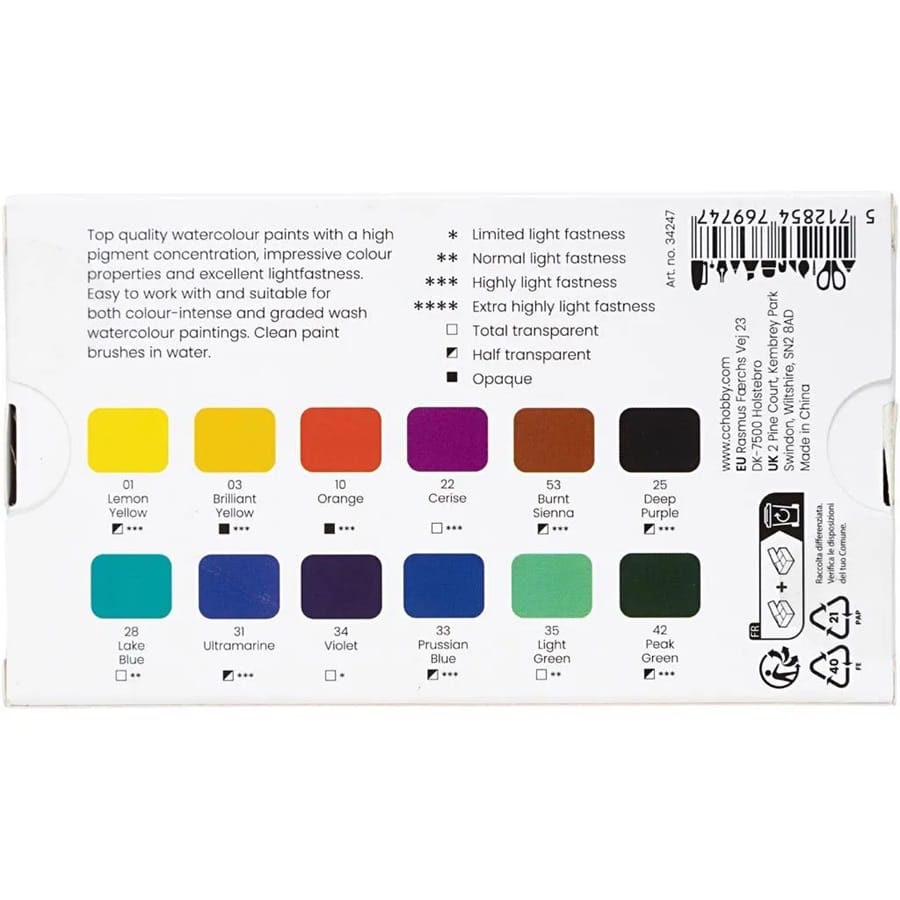 Akvarelfarver 12 Farver