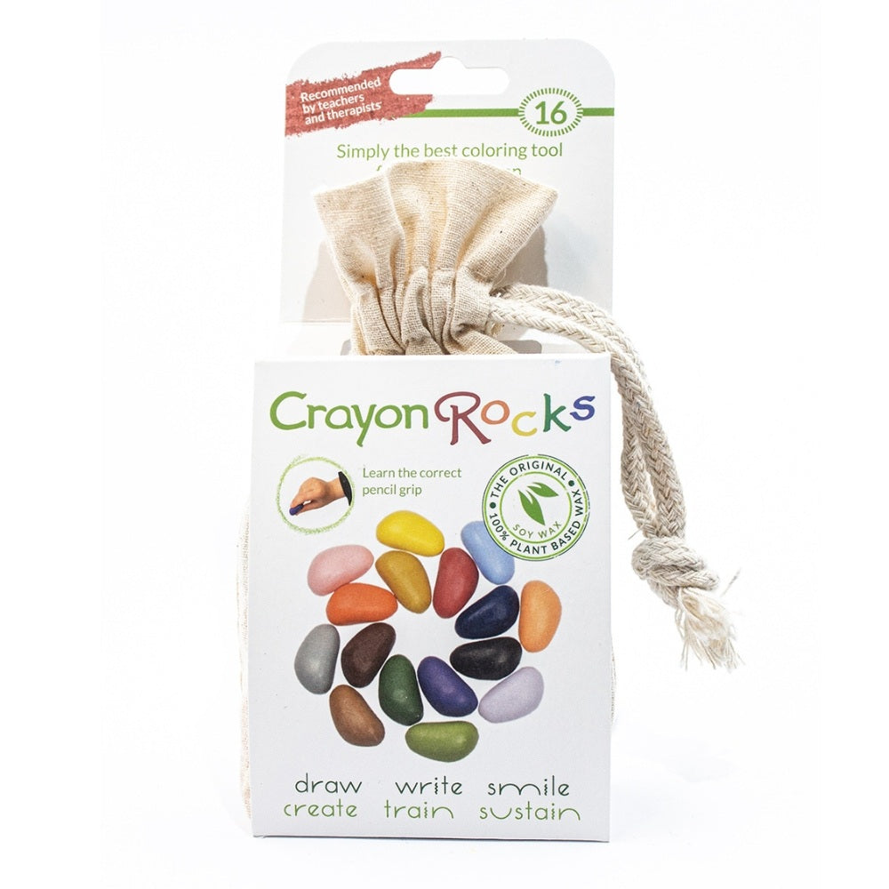 Crayon Rocks Farvekridt 16 Stk pakke med farverige kridt formet som sten, ideel til kreativ leg for børn.