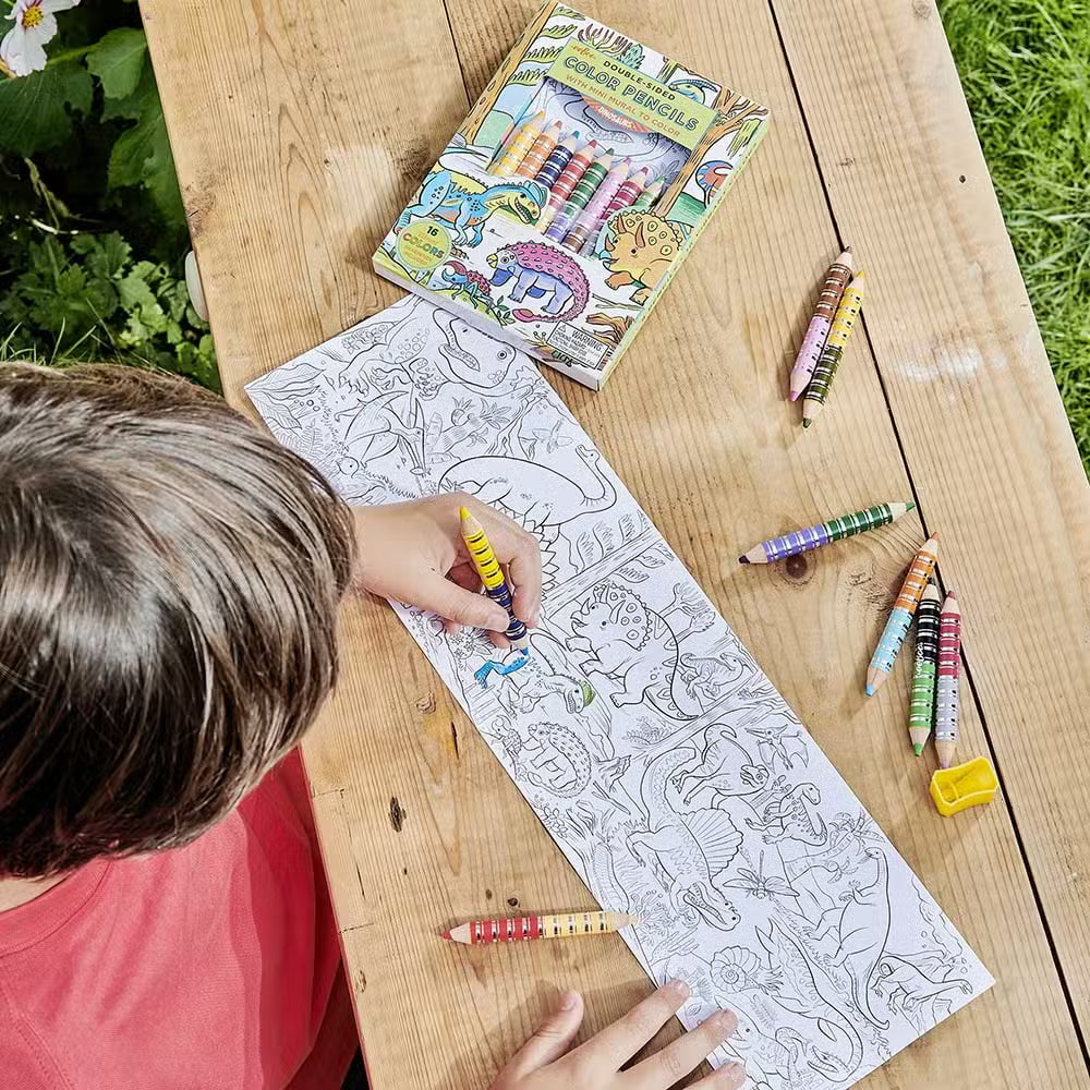 Eeboo Dobbelt Farveblyanter Inkl. Plakat Dinosaur