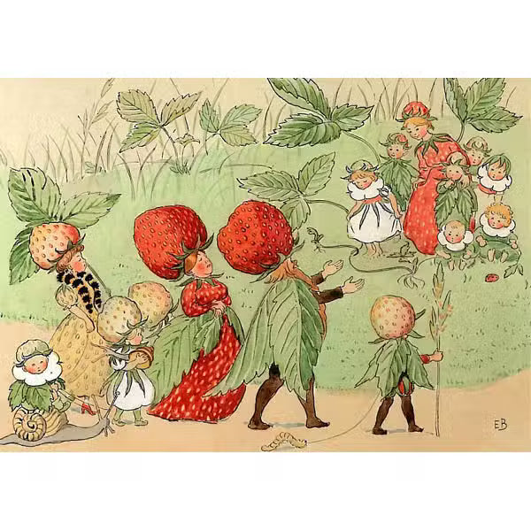 Elsa Beskow Postkort Jordbærfamilien