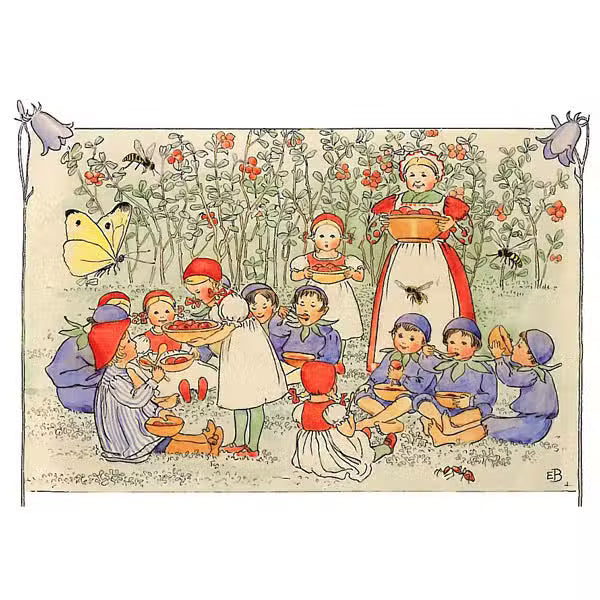 Elsa Beskow Postkort Tyttebærmors Fest