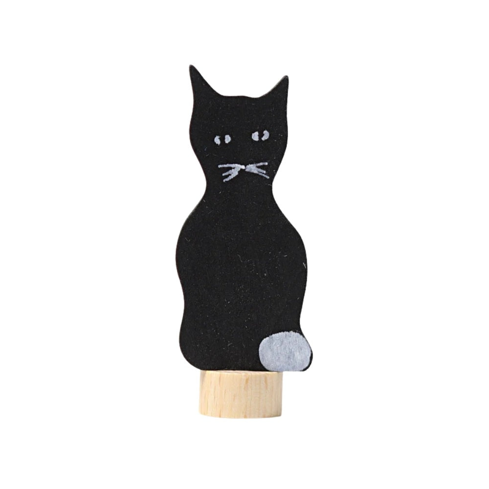 Grimms Træfigur Kat Sort - en sort træfigur kat med detaljer, perfekt til leg og opstillinger for børn.