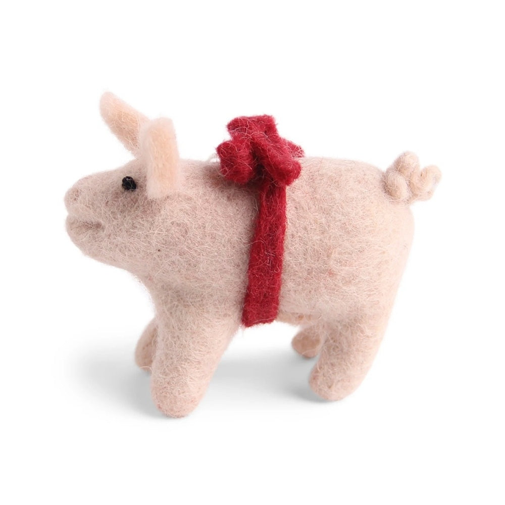 Gry og Sif Filt Ornament - Gris Med Rød Sløjfe