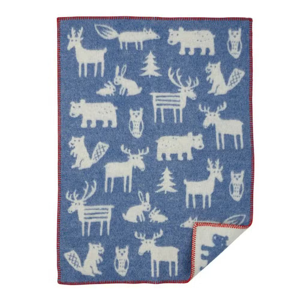 Klippan Tæppe Uld Blå Skovens Dyr