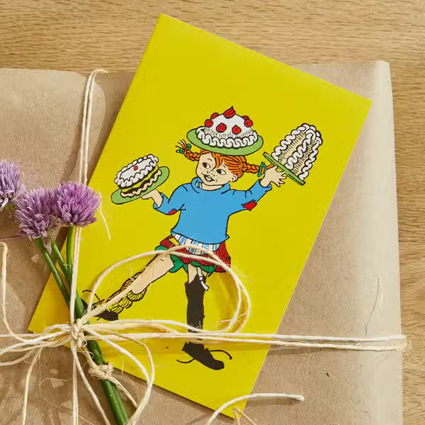 Pippi Langstrømpe Fødselsdagskort Gul