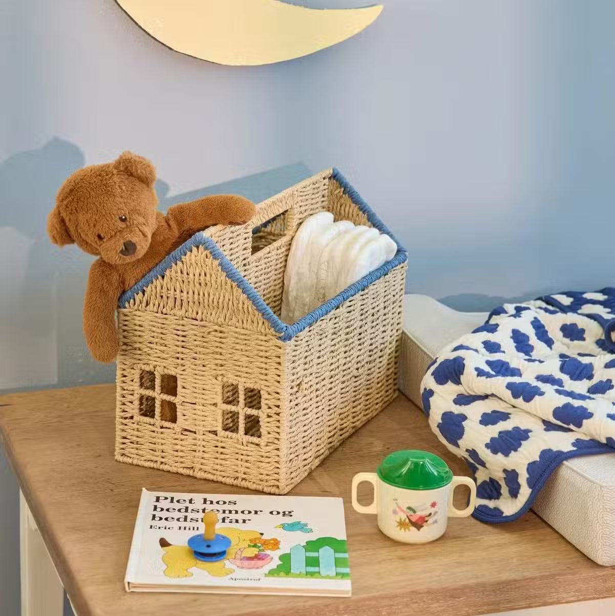 Rice Bogholder Rattan Blå