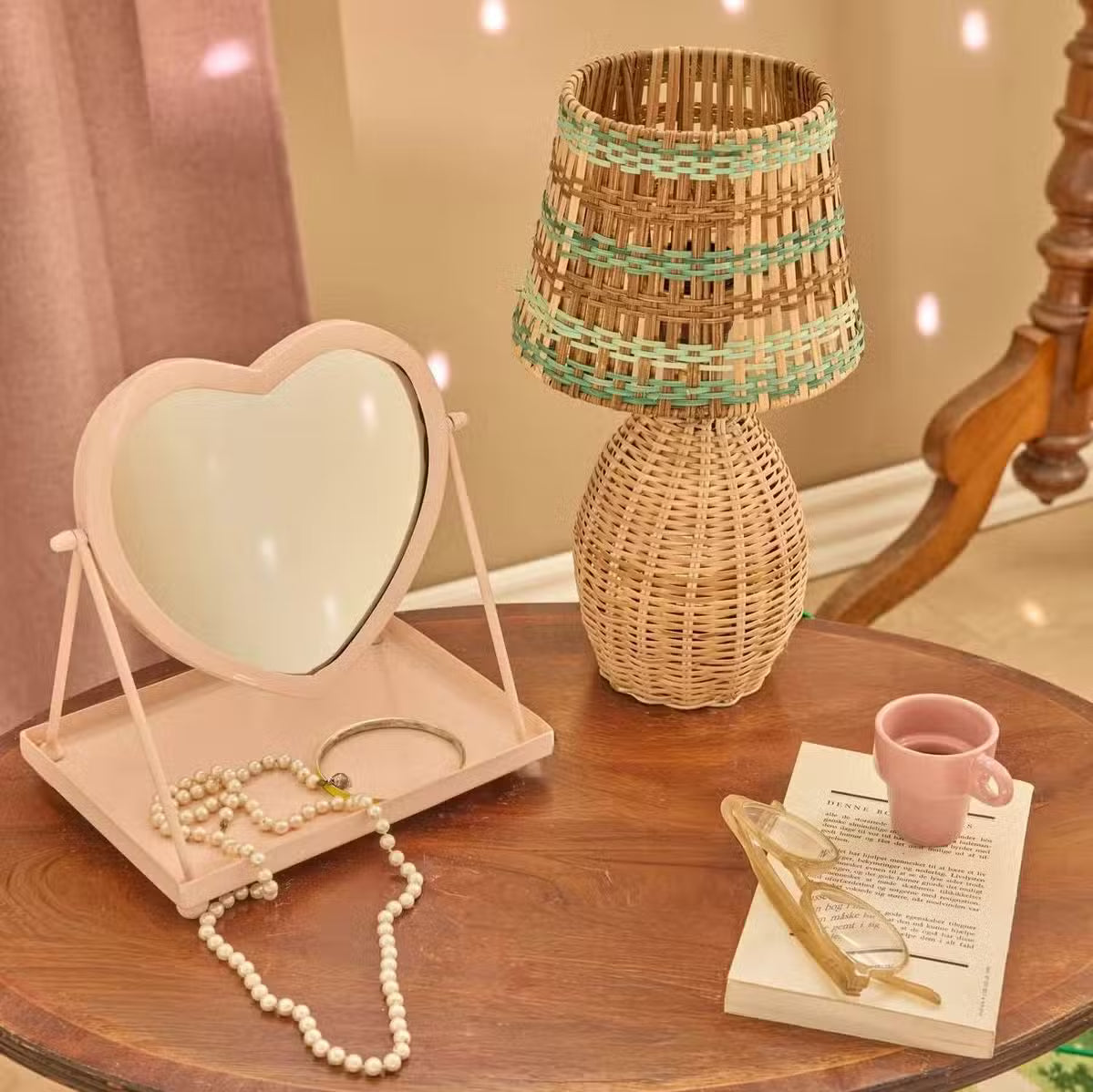 Rice Bordspejl Hjerte Sart Rosa