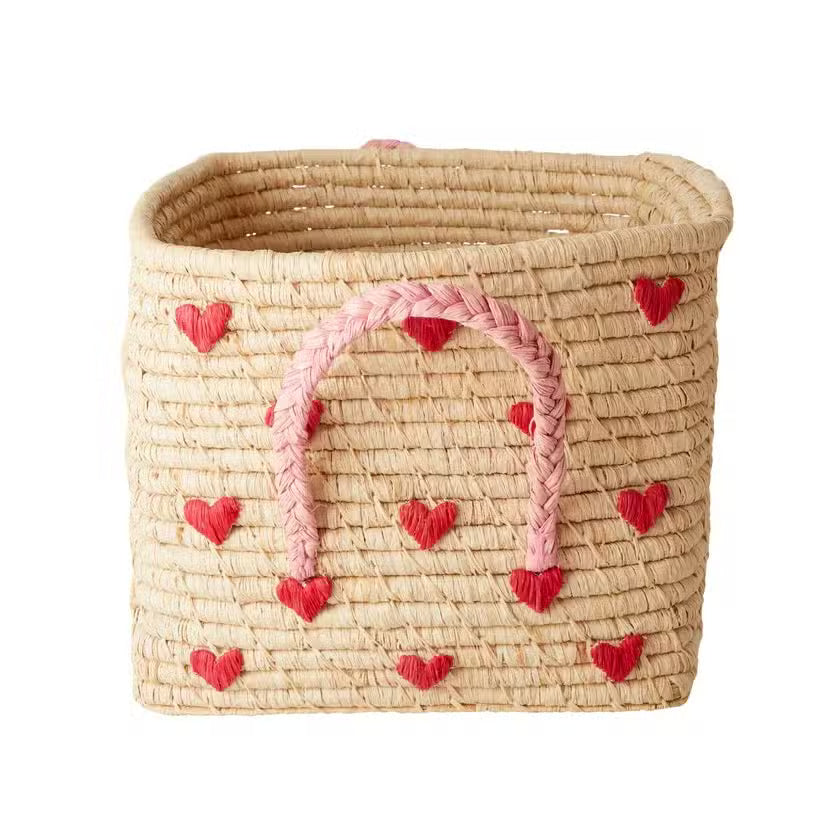 Rice Raffia Kurv Med Hjerter Rød