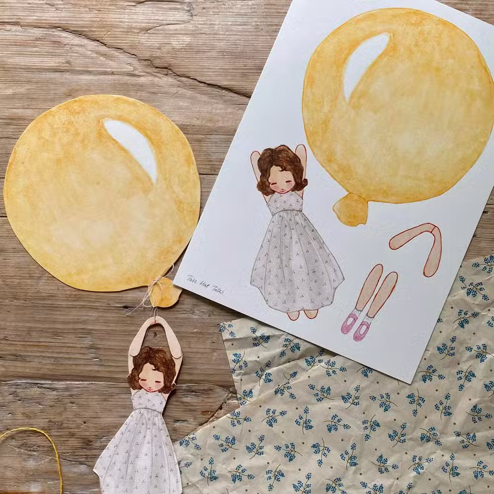 Tall Hat Tales Gul Ballon Med Pige