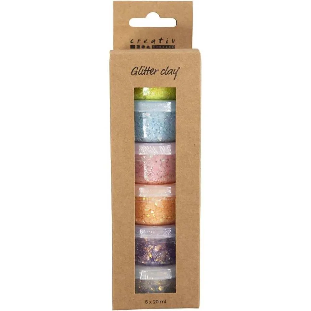 Glitter Clay Pastel Farver - 6 Pak