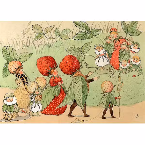 Elsa Beskow Postkort Jordbærfamilien